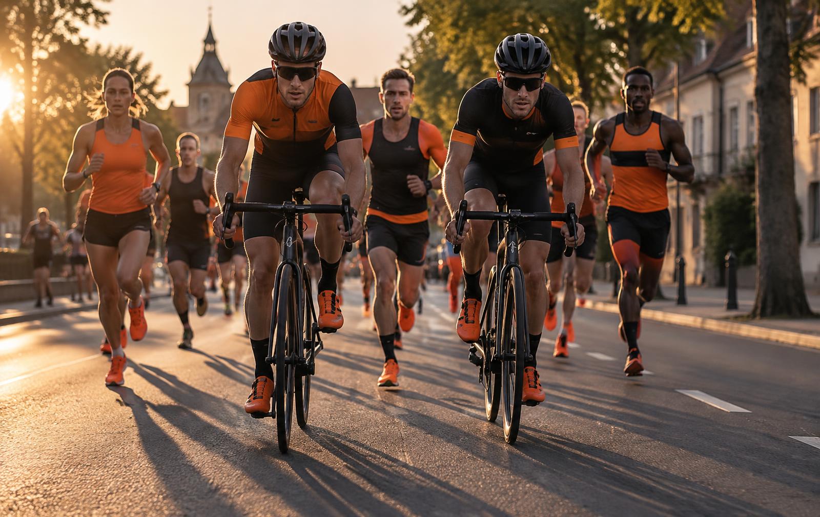 Läuferinnen, Läufer und Radsportler auf einer gemeinsamen Strecke